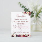 Burgundy Floral Empfang Hochzeitsszenario Begleitkarte (Stehend Vorderseite)