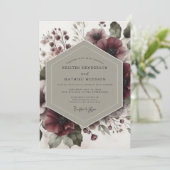 Burgundy Floral Ethereal Wedding Einladung (Stehend Vorderseite)