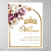 Burgundy Floral Fall 16 . Geburtstag Begrüßungszei Poster (Vorne)