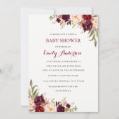 Burgundy Floral Fall Babyduschkarte Einladung (Vorderseite)