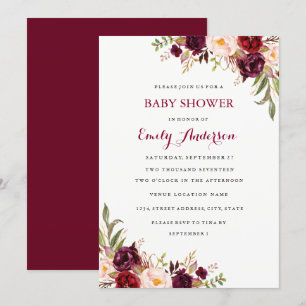 Burgundy Floral Fall Babyduschkarte Einladung