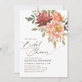 Burgundy Floral Fall Brautparty Einladung (Vorderseite)