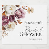 Burgundy Floral Fall Brautparty Weinkarte Schaumweinetikett (Einzelnes Label)