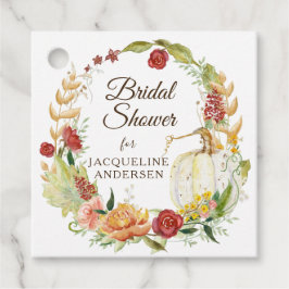Burgundy Floral Fall Foliage White Pumpkin Bridal Geschenkanhänger