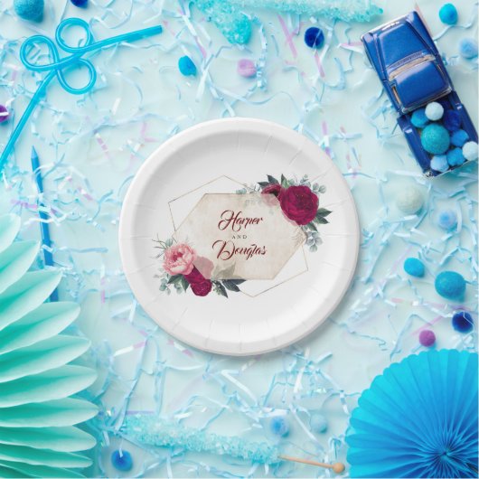 Burgundy Floral Fall Geometric Pappteller (Party)