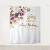 Burgundy Floral Fall Sweet 16 Hintergrund Wandteppich (Vorderseite)