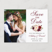 Burgundy Floral Foto Save the Date
