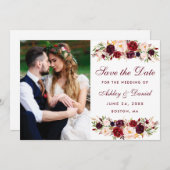 Burgundy Floral Foto Save the Date W (Vorne/Hinten)