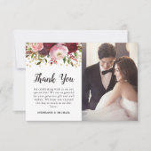 Burgundy Floral Foto Wedding Vielen Dank Dankeskarte (Vorderseite)