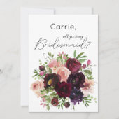 Burgundy Floral & Foto Werden Sie meine Bridesmaid Einladung (Vorderseite)