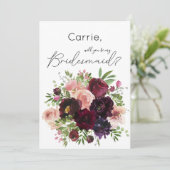 Burgundy Floral & Foto Werden Sie meine Bridesmaid Einladung (Stehend Vorderseite)
