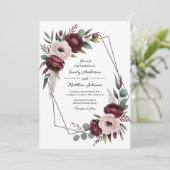 Burgundy Floral Frame Wedding Invitation Einladung (Stehend Vorderseite)