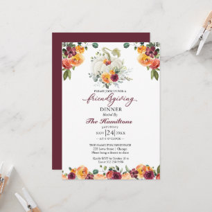 Burgundy Floral Friendsgiving Dinner Einladung