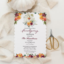 Burgundy Floral Friendsgiving Dinner Einladung