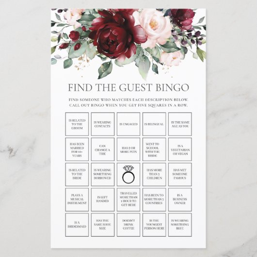 Burgundy Floral Fun Bridal Finden Sie das Gast-Bin (Vorderseite)