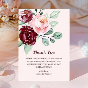 Burgundy Floral Geburtstag Danke Karte
