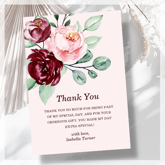 Burgundy Floral | Geburtstag Danke Karte