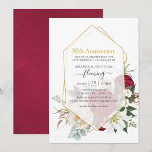 Burgundy Floral Geometric 50. Hochzeitstag Einladung