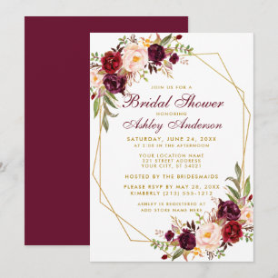 Burgundy Floral Geometric Gold Brautparty Einladung