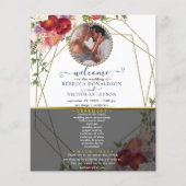 Burgundy Floral Geometric Gold Wedding Program (Vorderseite)