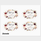 Burgundy Floral Geometric Handwriting Wedding Ovaler Aufkleber (Blatt)