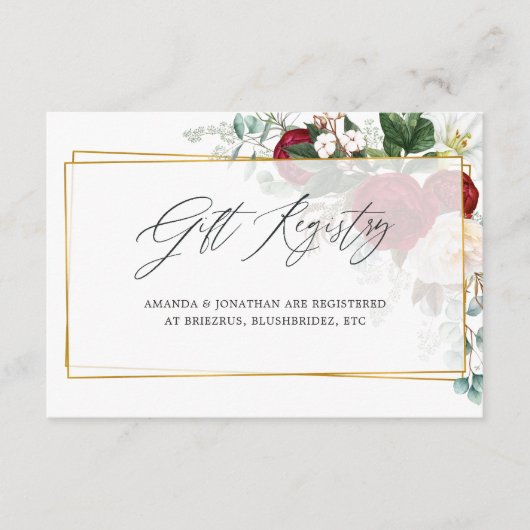 Burgundy Floral Geometric Wedding Gift Registry Begleitkarte (Vorderseite)
