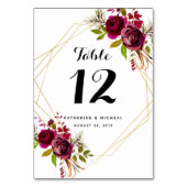 Burgundy Floral Geometric Wedding Tischnummern (Rückseite)