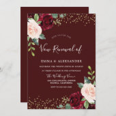 Burgundy Floral Glitzer Vow Erneuerbare Einladung (Vorne/Hinten)