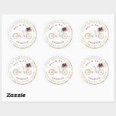 Burgundy Floral Gold Bike Circle Address Label Runder Aufkleber (Blatt)