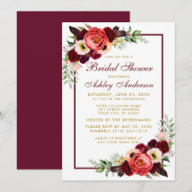Burgundy Floral Gold Boho Brautparty Einladung B