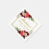 Burgundy Floral Gold Boho Brautparty Serviette (Ecke)