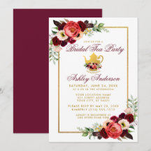 Burgundy Floral Gold Boho Brautparty Tee Party