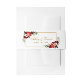 Burgundy Floral Gold Boho Wedding Einladungsbanderole