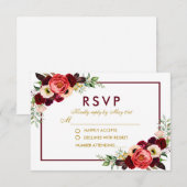 Burgundy Floral Gold Boho Wedding RSVP Karte (Vorne/Hinten)