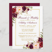 Burgundy Floral Gold Brautparty Brunch Einladung B (Vorne/Hinten)