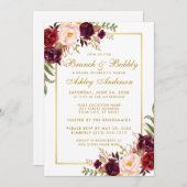 Burgundy Floral Gold Brautparty Brunch Einladung G (Vorne/Hinten)
