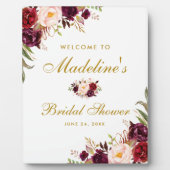 Burgundy Floral Gold Brautparty Willkommen Fotoplatte (Vorderseite)