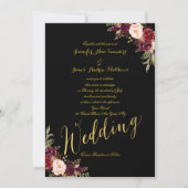 Burgundy Floral Gold Foil Black Wedding Einladung (Vorderseite)