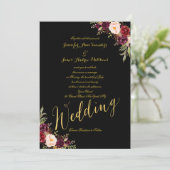 Burgundy Floral Gold Foil Black Wedding Einladung (Stehend Vorderseite)