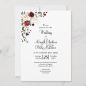 Burgundy Floral Gold Foil Einladung (Vorderseite)