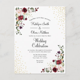 Burgundy Floral Gold Folie Wasserfarbenprägung Einladungspostkarte