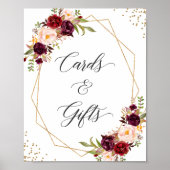 Burgundy Floral Gold Frame Cards und Geschenke-Zei Poster (Vorne)