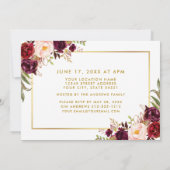 Burgundy Floral Gold Frame Graduation Party einlad Einladung (Rückseite)