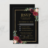 Burgundy Floral Gold Frame Navy Blue Wedding RSVP (Vorne/Hinten)