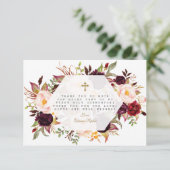 Burgundy Floral Gold Geometric Heilige Kommune Dankeskarte (Stehend Vorderseite)