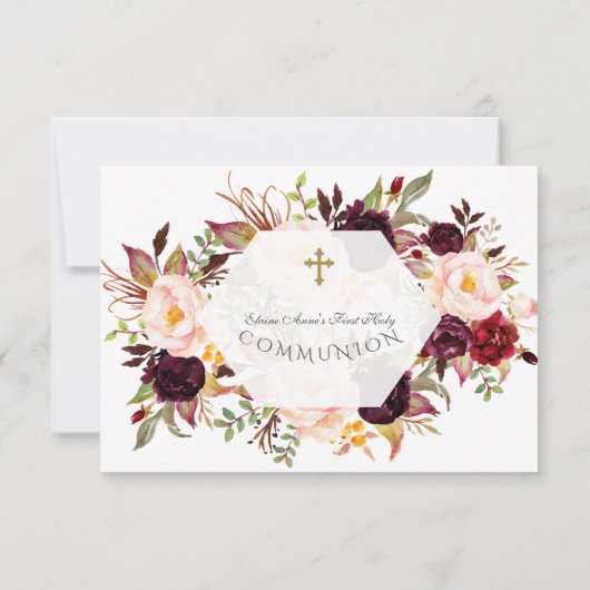 Burgundy Floral Gold Geometric Heilige Kommune Dankeskarte (Rückseite)