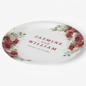 Burgundy Floral Gold Geometric Wedding Pappteller (Schrägansicht)