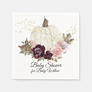 Burgundy Floral Gold Glitzer Pumpkin Baby Dusche Serviette