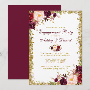 Burgundy Floral Gold Glitzer Verlobung laden Einladung