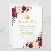 Burgundy Floral Gold Graduation Party Einladung R (Vorderseite)